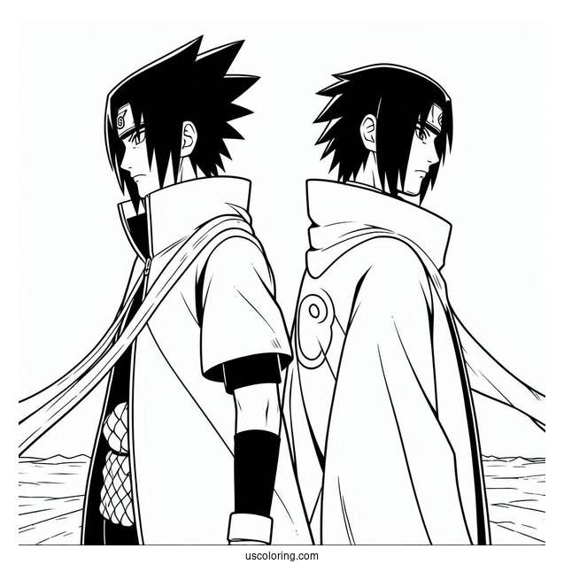 Uchiha Sasuke Coloring Page Standing Back To Back With Itachi