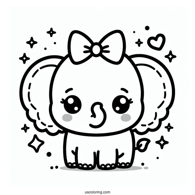 Cute Kawaii Elephant Coloring Sheet For Toddlers