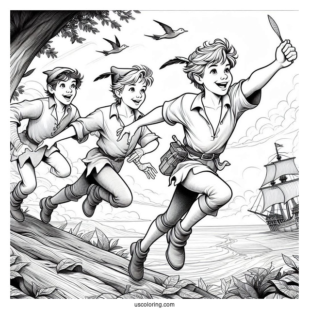 Detailed Coloring Page Of Lost Boys In Neverland