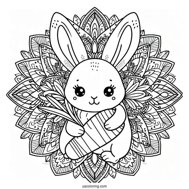 Rabbit Coloring Page Mandala Hugging A Carrot