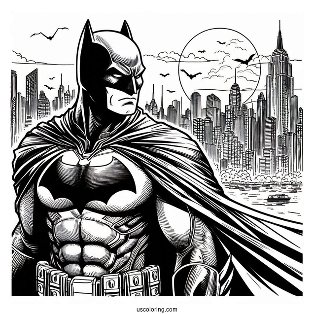 Dark Knight Batman Looking Over Gotham Coloring