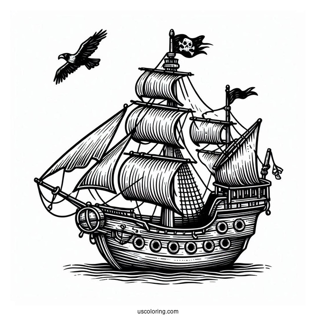 Simple Pirate Ship With Crows Nest To Color