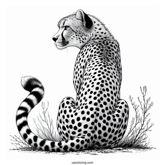 Back View Of Realistic Adult Cheetah Coloring Page