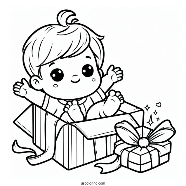 Baby Coloring Page Of Boy Coming Out Of Gift Box