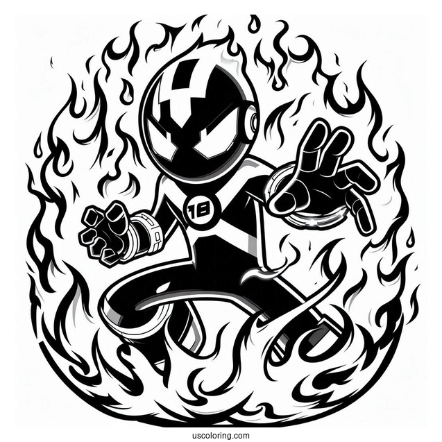 Ben 10 Coloring Page Of XLR8 Surrounded By Flames