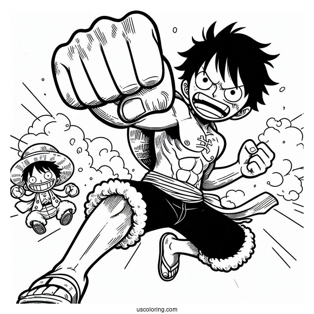 Luffy Coloring Page Doing Gatling Punch Attack
