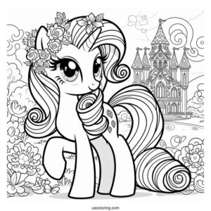 Cute Rarity Coloring Page With Castle In Background