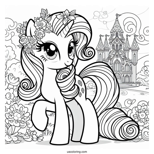 Cute Rarity Coloring Page With Castle In Background