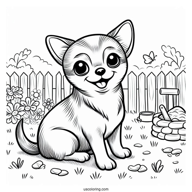 Smiling Short Hair Chihuahua Coloring Page In Backyard