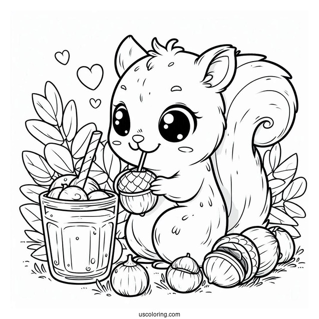 Squirrel Coloring Page Drinking Chestnut Beverage For Kids