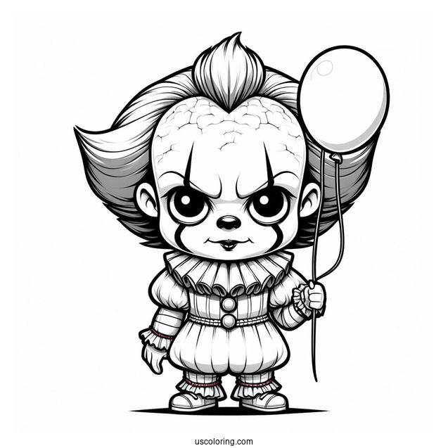Scary Chibi Pennywise Holding A Balloon Coloring Page For Kids
