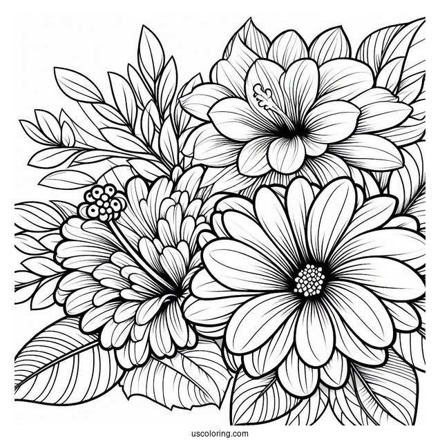Flower Coloring Pages Of Hibiscus, Daisy, And Dahlias