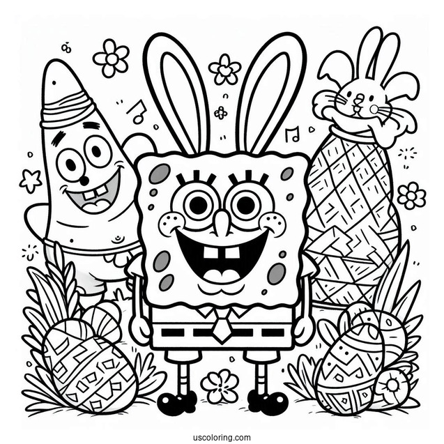 Easter SpongeBob Coloring Page And Patrick Star With Bunny Ears