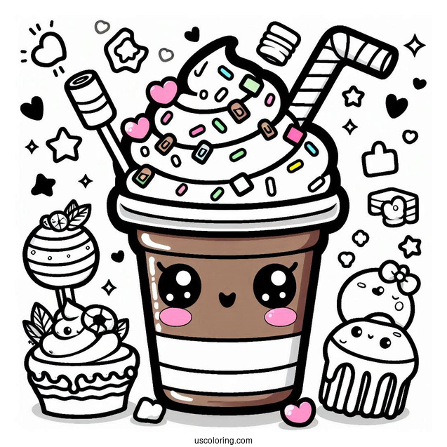 Kawaii Chocolate Frappe With Sprinkles And Marshmallows