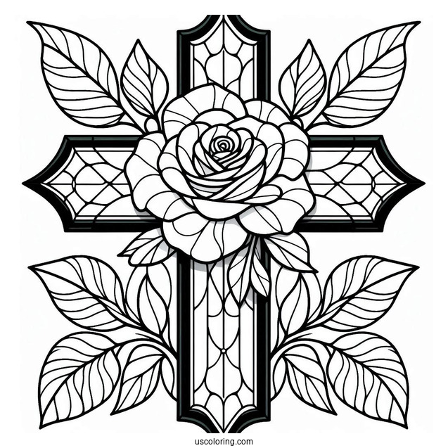 Rose Cross Stained Glass Coloring Page