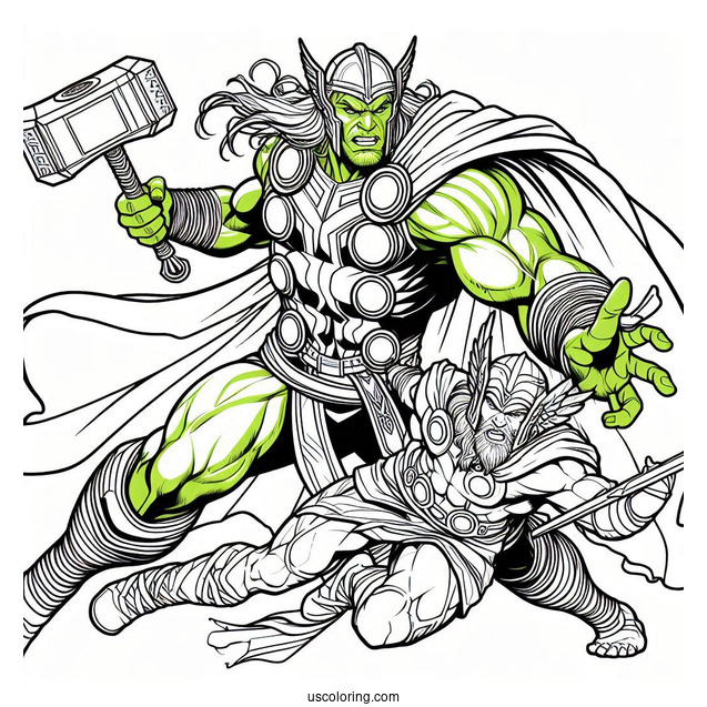 Hulk Coloring Page Attacking Thor For Kids