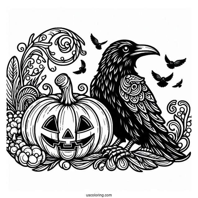 Raven Coloring Page Inside A Jack O Lantern