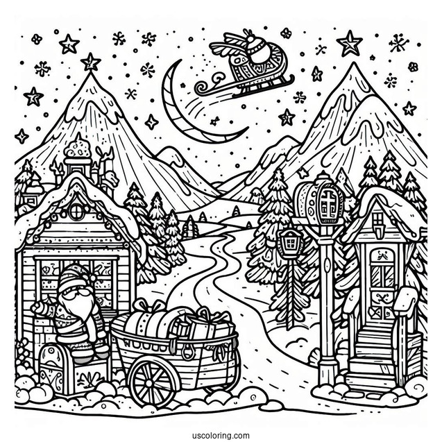North Pole Coloring Page Express Mailbox