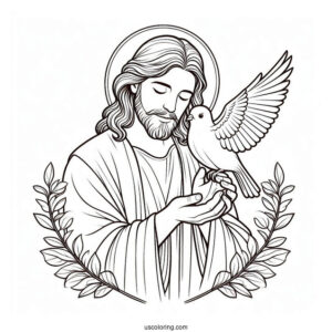 Peaceful Jesus Coloring Pages Holding A Bird For Kids