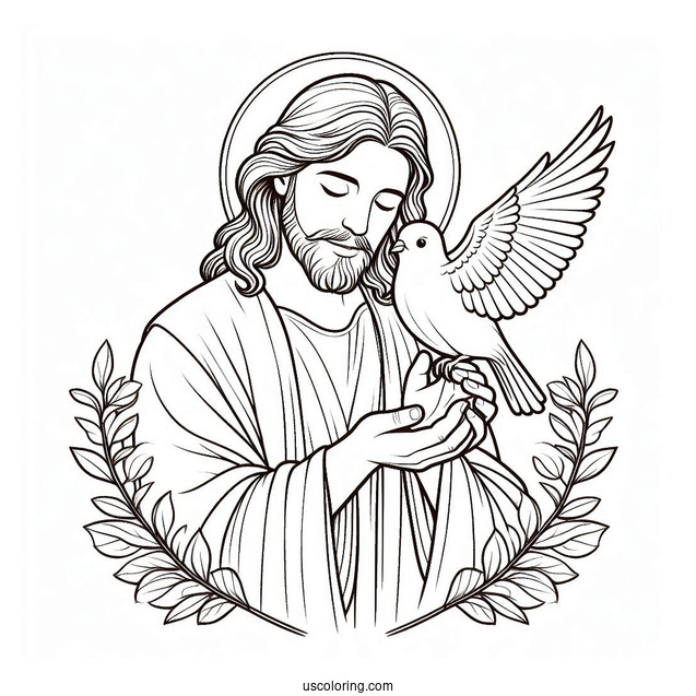 Peaceful Jesus Coloring Pages Holding A Bird For Kids