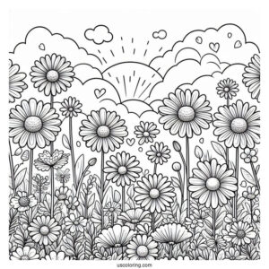 Flower Coloring Pages Of Field Of Daisies For Preschoolers