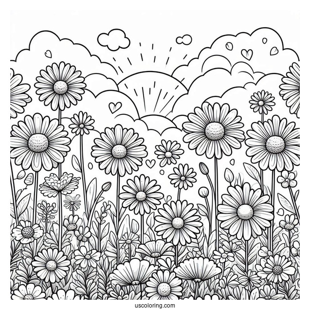 Flower Coloring Pages Of Field Of Daisies For Preschoolers
