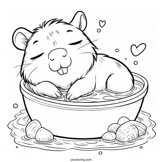 Chibi Capybara Coloring Page Sleeping On The Bath
