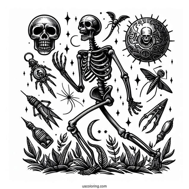 Detailed Danger Skeleton Coloring Page