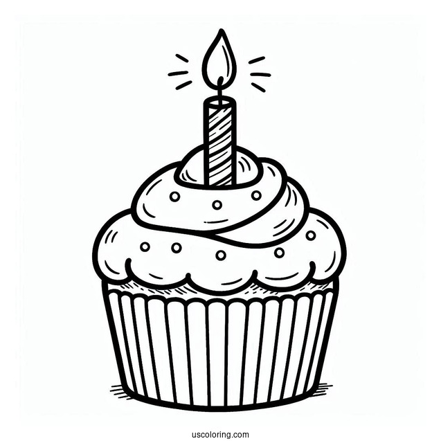 Cupcake With Birthday Candle To Color