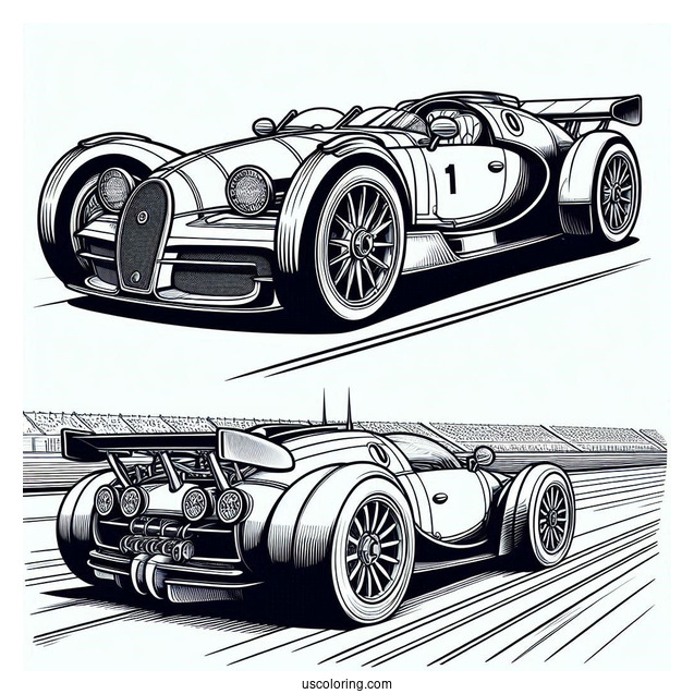 Bugatti Coloring Page Bolide On Race Track