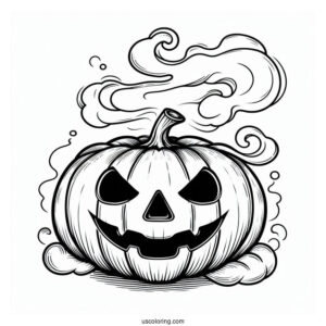 Pumpkin Coloring Page Of Jack O Lantern With Smoke Coming Out Of Its Eyes