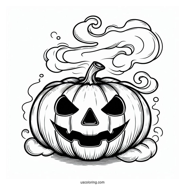 Pumpkin Coloring Page Of Jack O Lantern With Smoke Coming Out Of Its Eyes