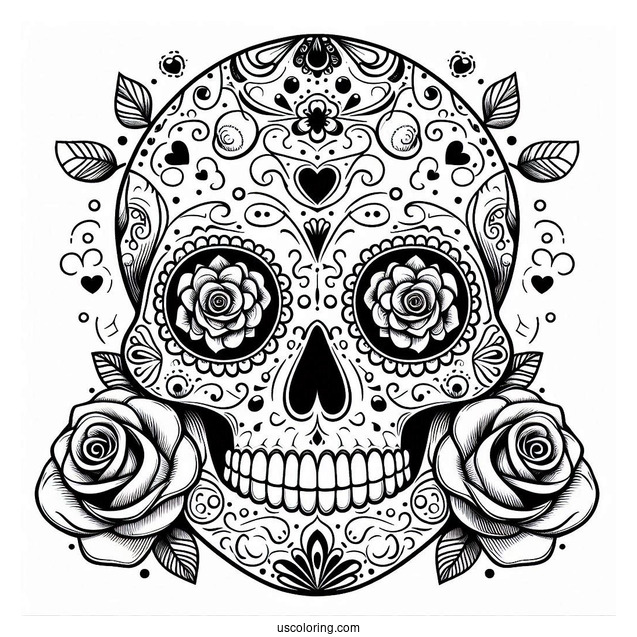 Rosey Eyed Sugar Skulls Coloring Page