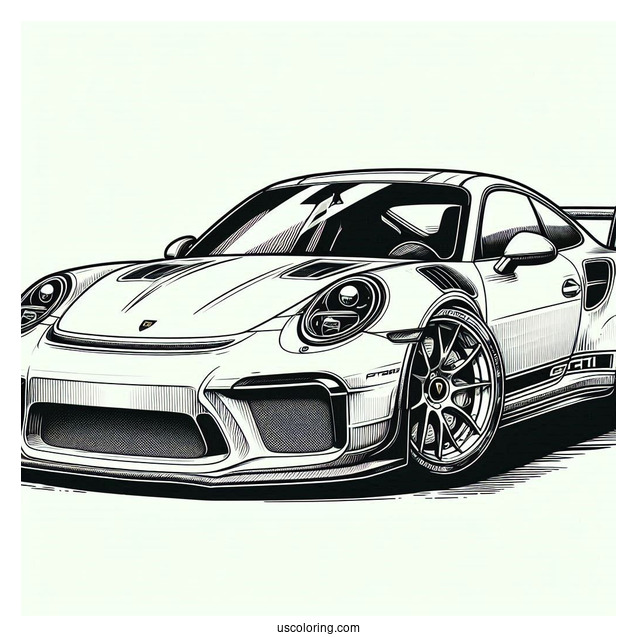 Porsche Coloring Page GT3 Angled View