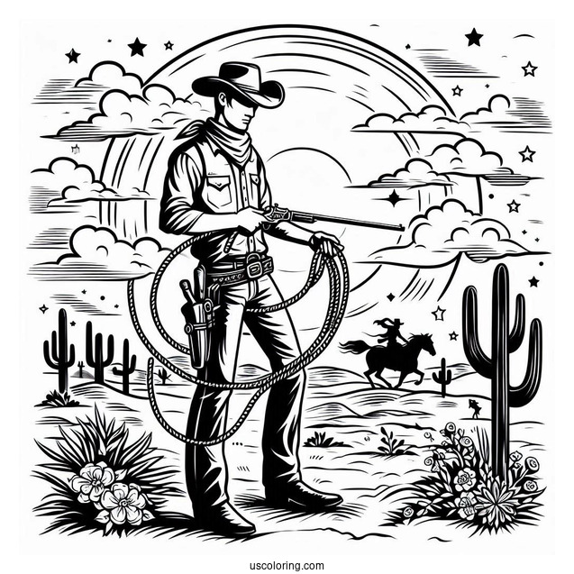 Cowboy Coloring Page With Lasso