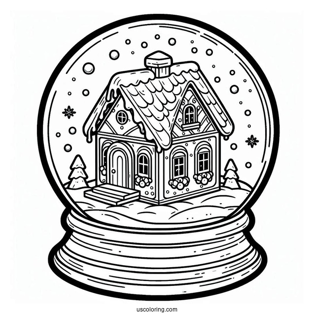 Gingerbread House Snow Globe Coloring Page For Kids