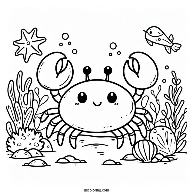 Cute Cartoon Crab Coloring Page Under The Sea For Kids