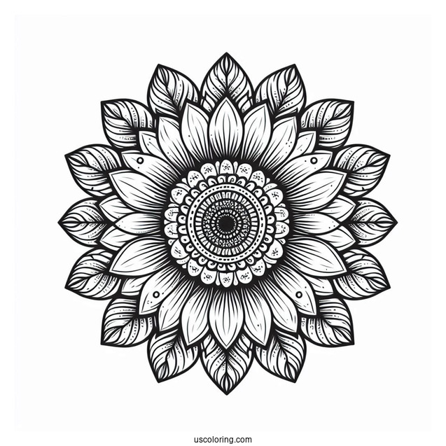Detailed Sunflower Mandala Coloring Page