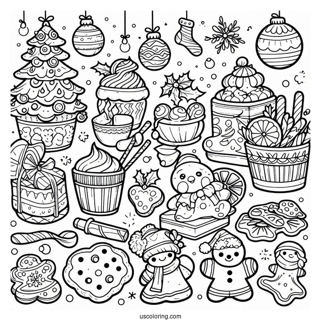 Christmas Coloring Pages For Adults Of Cartoon Animals Baking Christmas Cookies