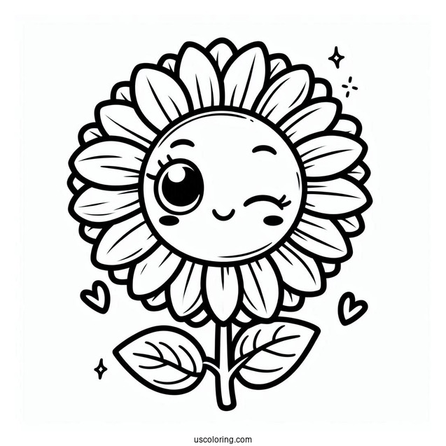 Cute Winking Sunflower Coloring In
