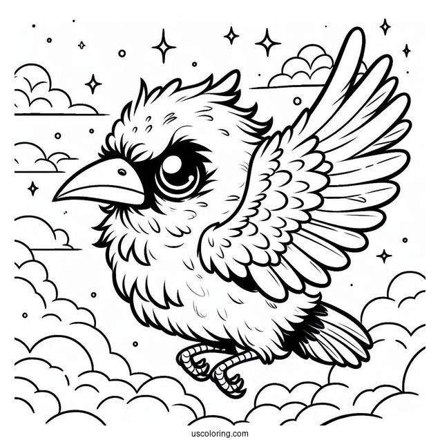 Angry Baby Raven Coloring Page In The Sky For Preschoolers