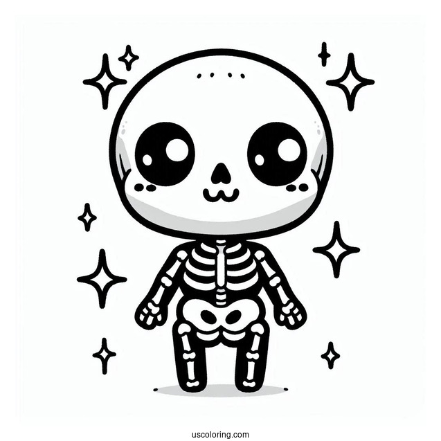 Chibi Skeleton Coloring Page For Preschoolers