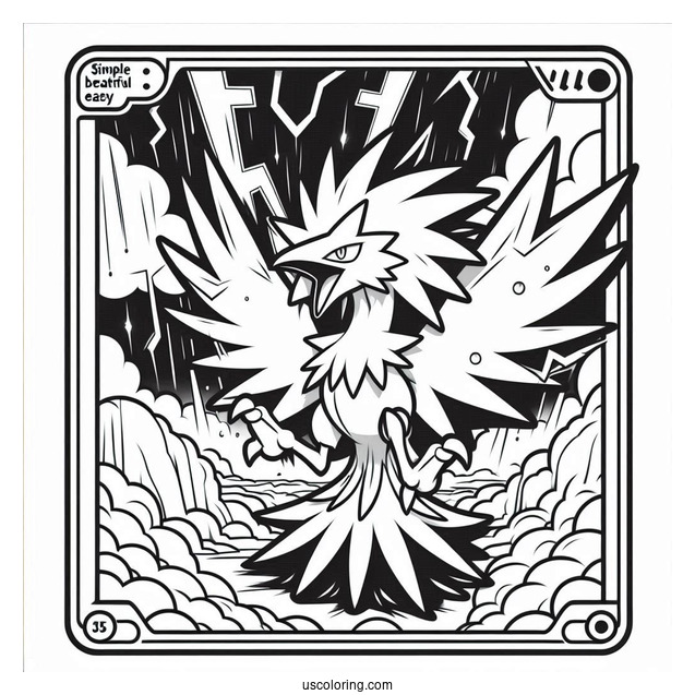 Easy Zapdos Thunderstorm Pokemon Card Coloring Sheet For Kids