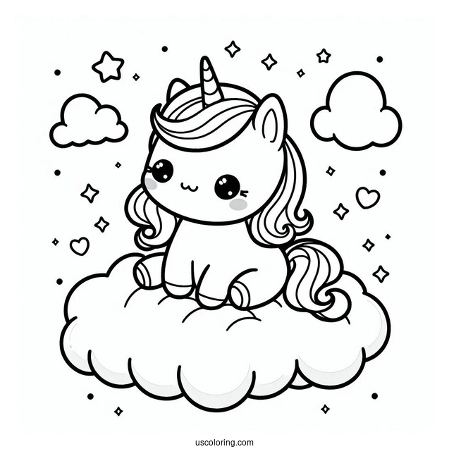 Chubby Little Unicorn Sitting On A Cloud Coloring Page