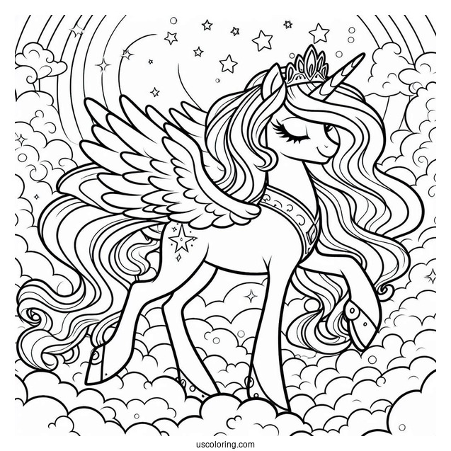 Pretty Princess Celestia Coloring Page Walking In The Clouds For Kids