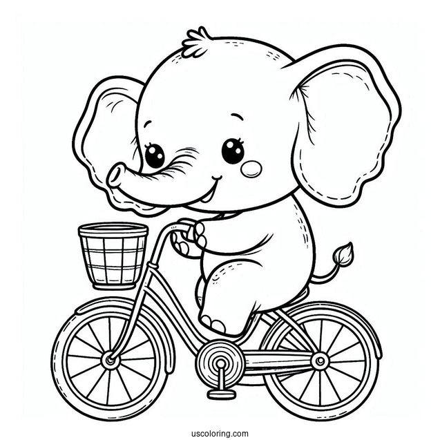Cute Elephant On A Small Bicycle Coloring Page
