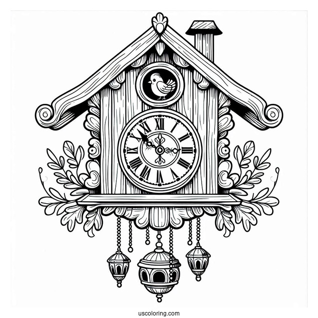Cuckoo Clock Coloring Picture For Kids