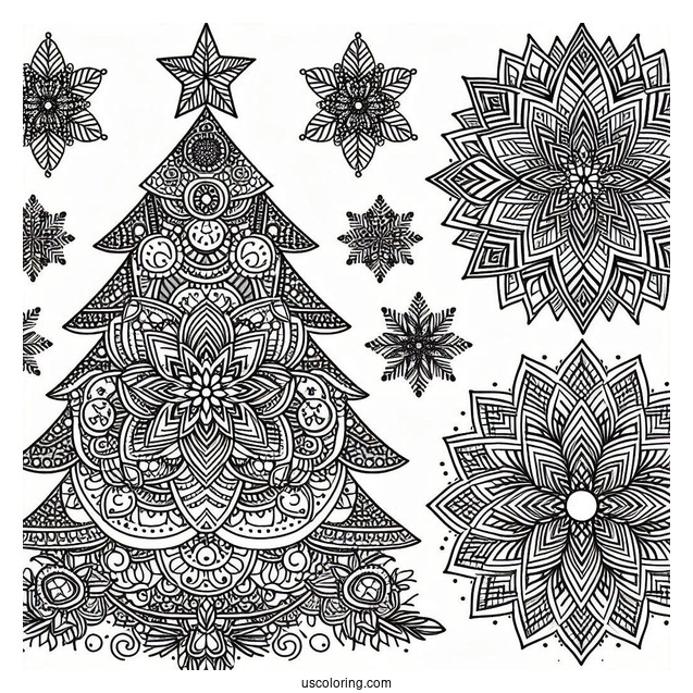 Christmas Tree Mandala Coloring Page