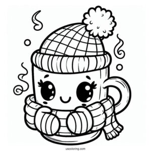 Cartoon Coffee Coloring Pages Of Cup Wearing Scarf And Ear Muffs