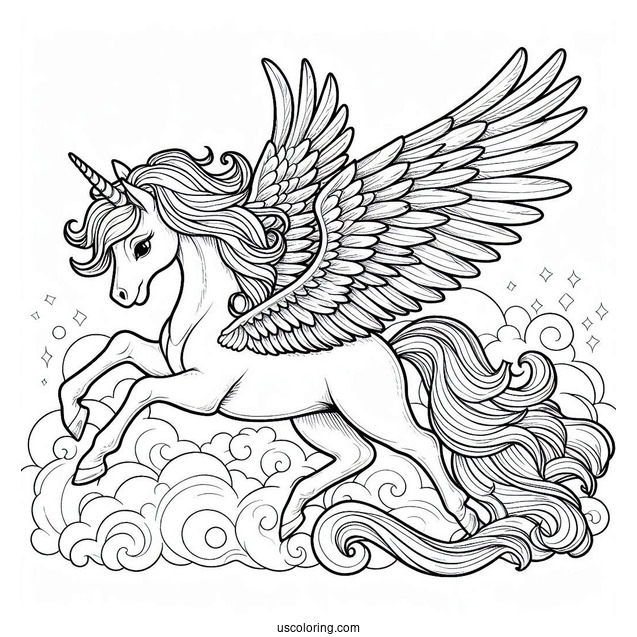 Pegasus Coloring Page Spreading His Wings